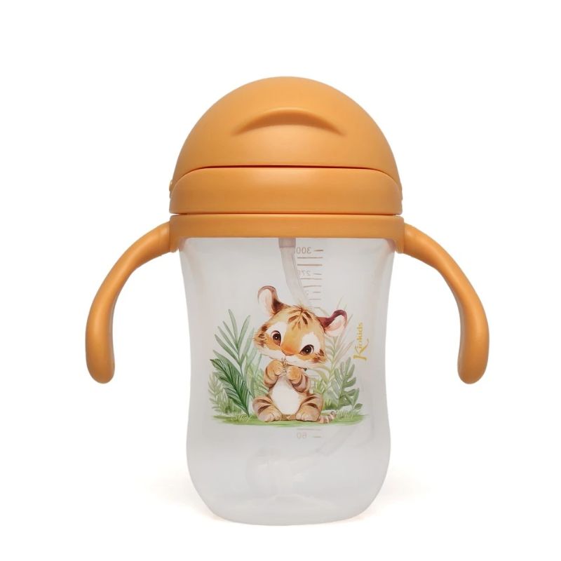 Kiokids Dolci Amici Εκπαιδευτικό Ποτηράκι Με Καλαμάκι Και Λαβές Για 6+ Μηνών 300ml Tiger Mustard