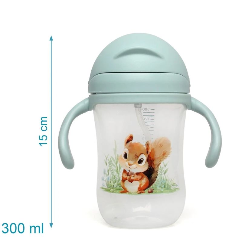 Kiokids Dolci Amici Εκπαιδευτικό Ποτηράκι Με Καλαμάκι Και Λαβές Για 6+ Μηνών 300ml Squirrel Sage
