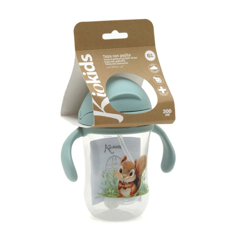 Kiokids Dolci Amici Εκπαιδευτικό Ποτηράκι Με Καλαμάκι Και Λαβές Για 6+ Μηνών 300ml Squirrel Sage