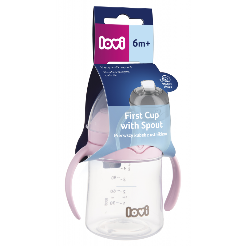 Lovi First Cup Ποτηράκι με καλαμάκι και βαράκι 150ml Pink