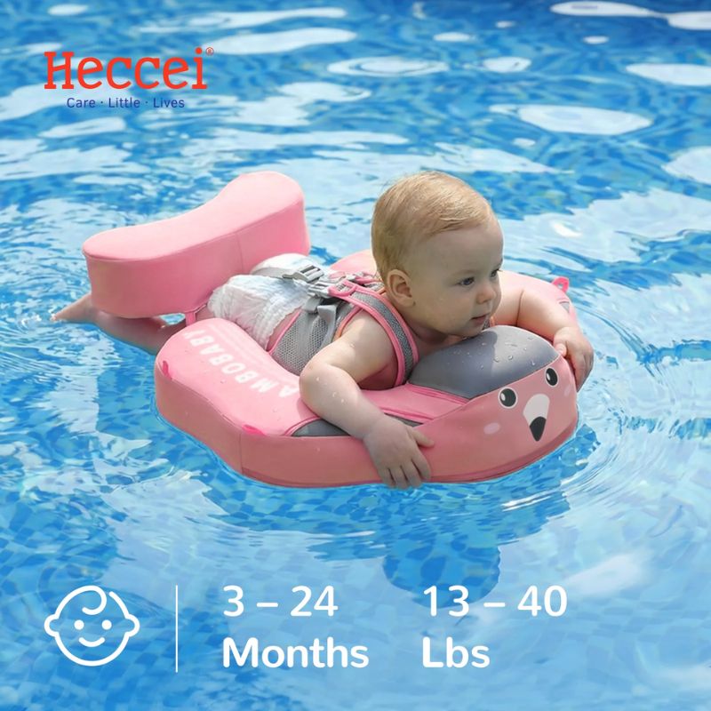 MamboBaby Deluxe Βρεφικό Σωσίβιο με Σκίαστρο και Ζώνη 5 Σημείων Για 3-24 Μηνών Pink Flamingo