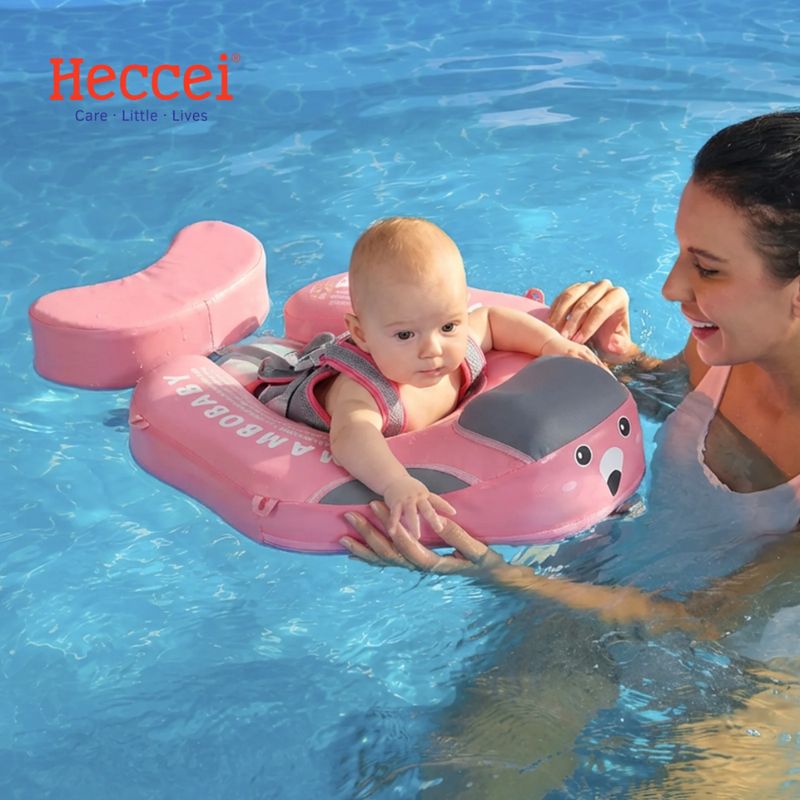 MamboBaby Deluxe Βρεφικό Σωσίβιο με Σκίαστρο και Ζώνη 5 Σημείων Για 3-24 Μηνών Pink Flamingo