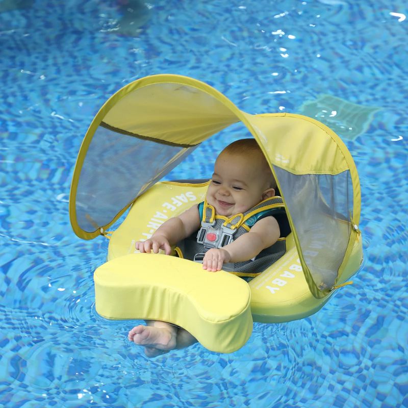 MamboBaby Deluxe Βρεφικό Σωσίβιο με Σκίαστρο και Ζώνη 5 Σημείων Για 3-24 Μηνών Yellow Duck