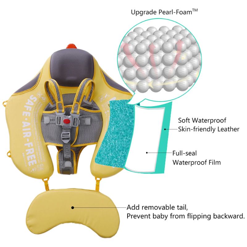 MamboBaby Deluxe Βρεφικό Σωσίβιο με Σκίαστρο και Ζώνη 5 Σημείων Για 3-24 Μηνών Yellow Duck