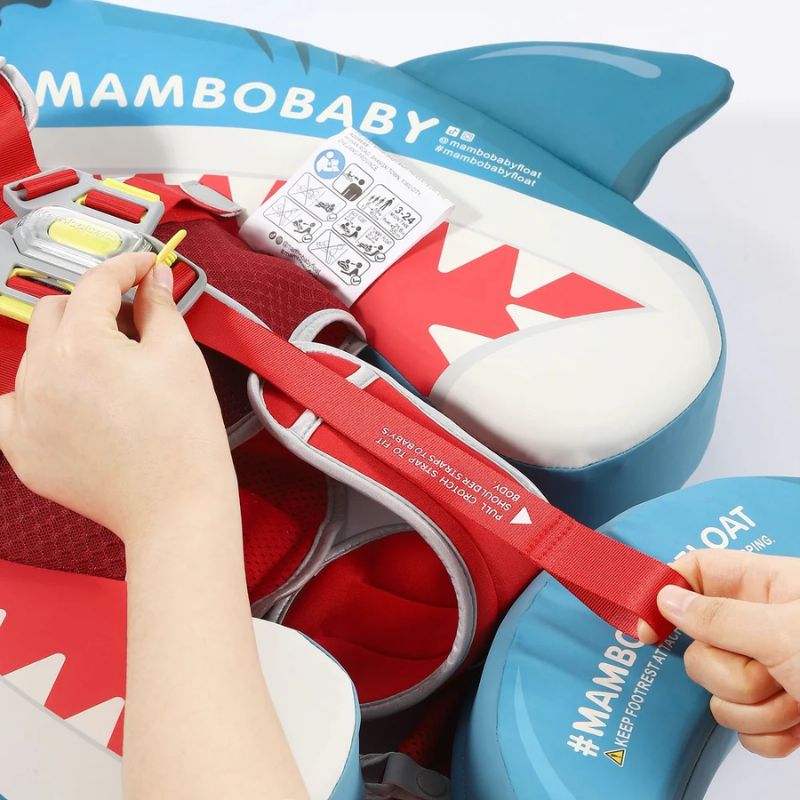 MamboBaby Ultra Βρεφικό Σωσίβιο με Σκίαστρο και Ζώνη 5 Σημείων Για 3-24 Μηνών Light Blue Shark