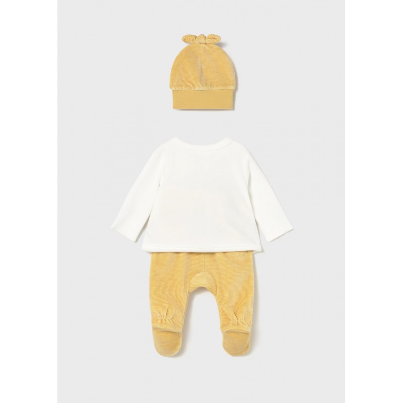 Mayoral Βρεφικό Βελουτέ Σετ Μακρυμάνικο Μπλουζάκι, Παντελονάκι Με Κλειστό Πέλμα και Σκουφάκι 3 τμχ Πράσινο Μέλι 15-02559-070