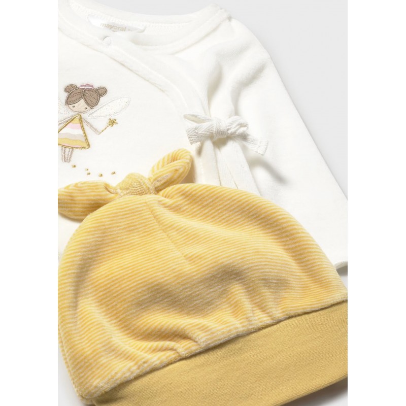 Mayoral Βρεφικό Βελουτέ Σετ Μακρυμάνικο Μπλουζάκι, Παντελονάκι Με Κλειστό Πέλμα και Σκουφάκι 3 τμχ Πράσινο Μέλι 15-02559-070