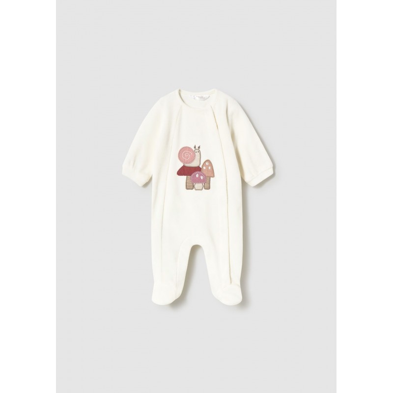 Mayoral Βρεφικό Βελουτέ Μακρυμάνικο Ολόσωμο Φορμάκι Με Κλειστό Πέλμα Βανίλια 15-02704-067