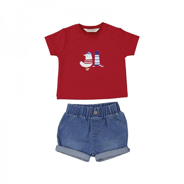 Mayoral Βρεφικό Σετ Σορτσάκι Και Τζιν Σορτσάκι Layette Boy Κόκκινο Άρης 24-01209-038