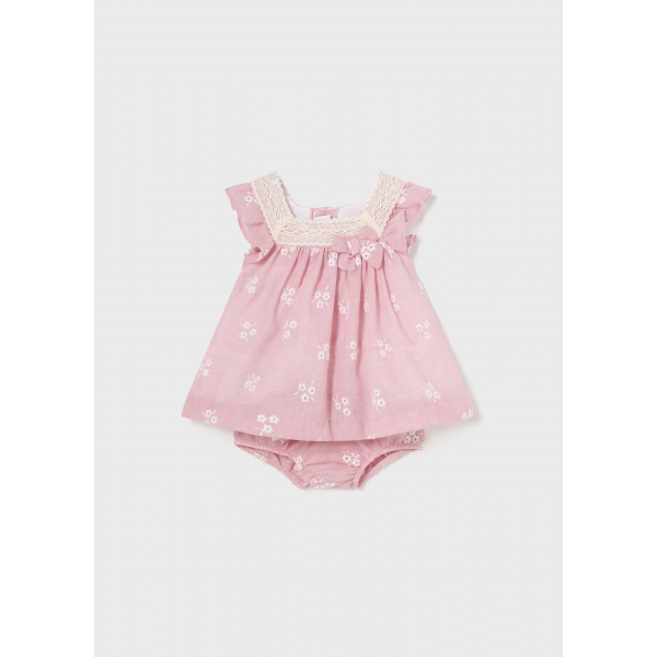 Mayoral Βρεφικό Φορεμα Κεντητό Με Εσώρουχο Layette Girl Κόκκινο-Ροζ 24-01827-037