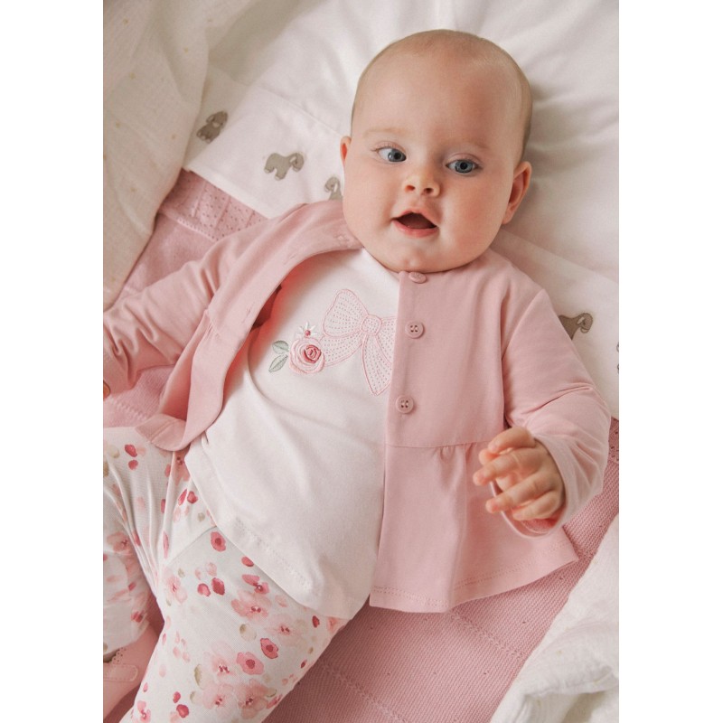 Mayoral Βρεφικό Σετ Κοντομάνικο Μπλουζάκι, Ζακέτα Και Κολάν 3 τμχ Ροζ Μπεμπέ 25-01761-082
