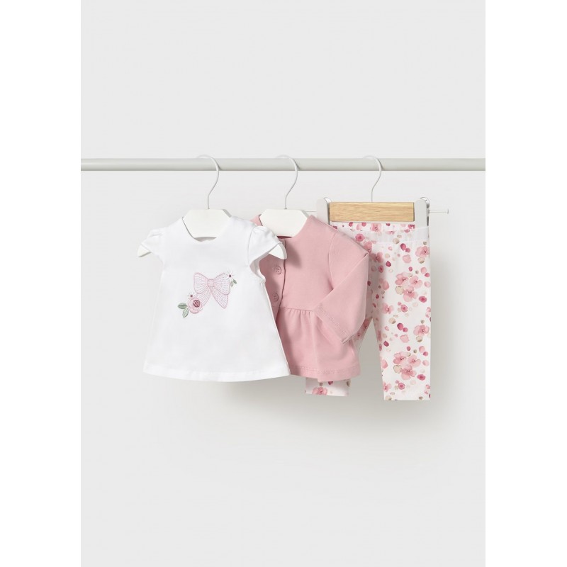 Mayoral Βρεφικό Σετ Κοντομάνικο Μπλουζάκι, Ζακέτα Και Κολάν 3 τμχ Ροζ Μπεμπέ 25-01761-082