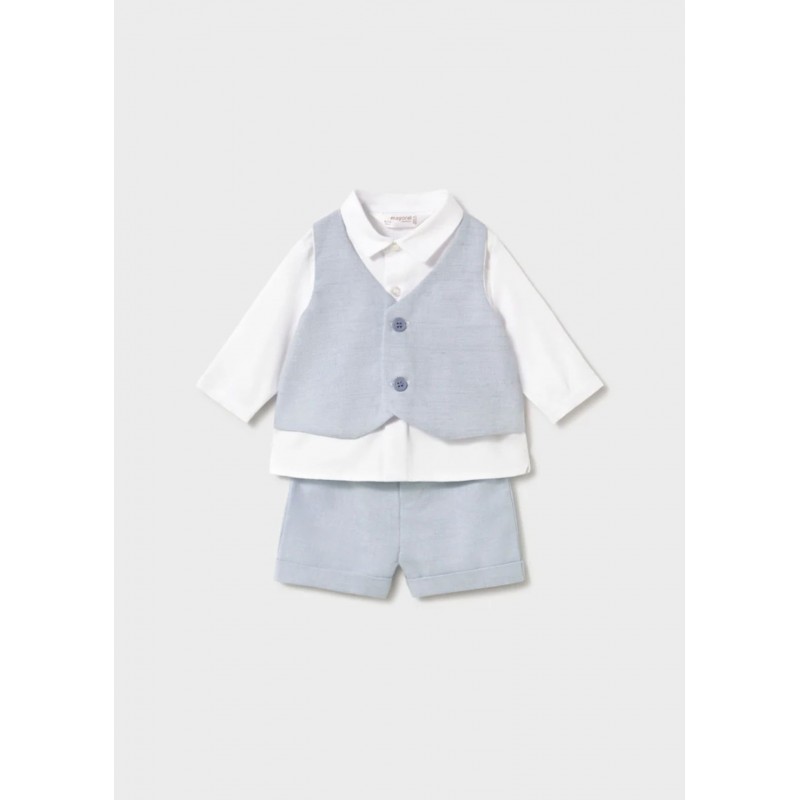 Mayoral Better Cotton Βρεφικό Σετ Κοντομάνικο Πουκαμισάκι Και Κοντό Παντελονάκι 2 τμχ Θαλασσί 26-01269-024
