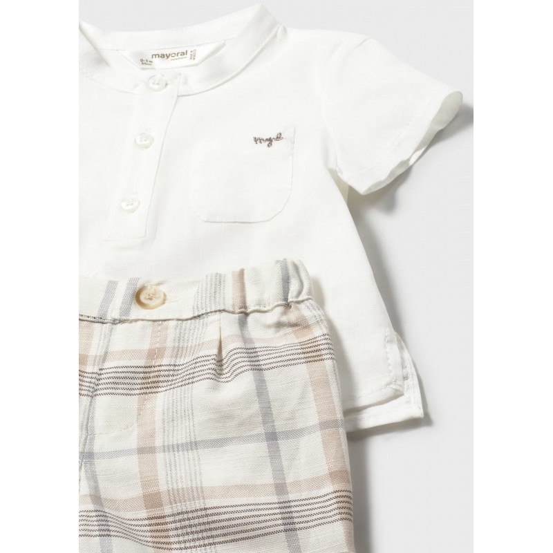 Mayoral Better Cotton Βρεφικό Σετ Κοντομάνικο Πουκαμισάκι Και Κοντό Παντελονάκι 2 τμχ Μπεζ 26-01270-028