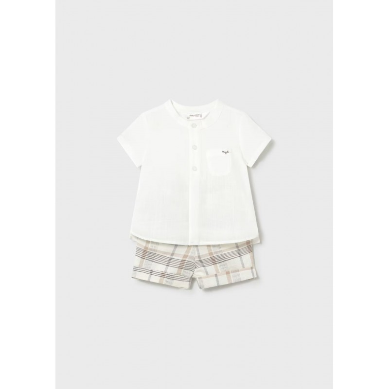 Mayoral Better Cotton Βρεφικό Σετ Κοντομάνικο Πουκαμισάκι Και Κοντό Παντελονάκι 2 τμχ Μπεζ 26-01270-028