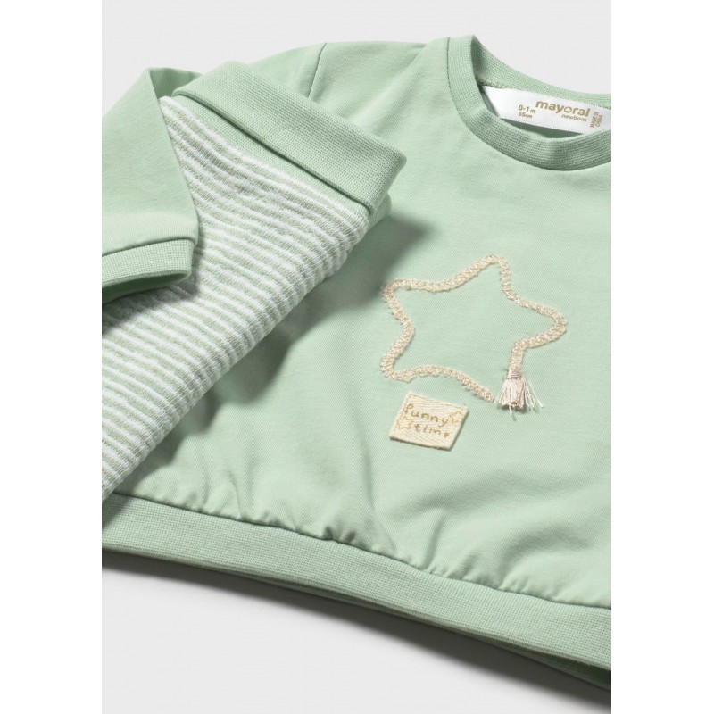 Mayoral Better Cotton Βρεφικό Σετ Μακρυμάνικο Φουτεράκι Και Παντελονάκι Με Κλειστό Πέλμα 2 τμχ Φύκι 26-01599-024