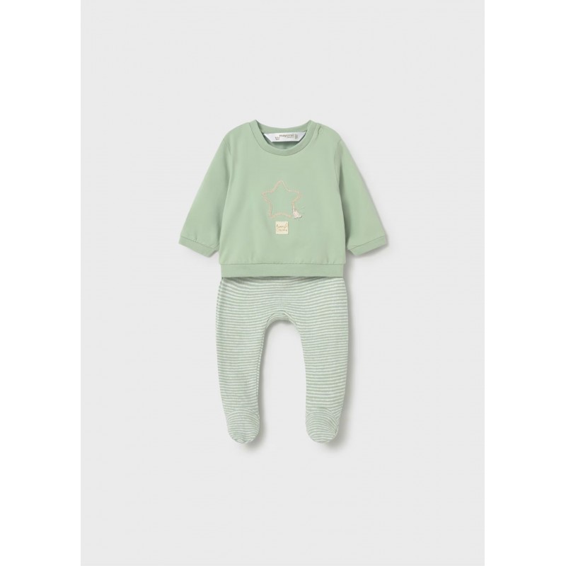 Mayoral Better Cotton Βρεφικό Σετ Μακρυμάνικο Φουτεράκι Και Παντελονάκι Με Κλειστό Πέλμα 2 τμχ Φύκι 26-01599-024
