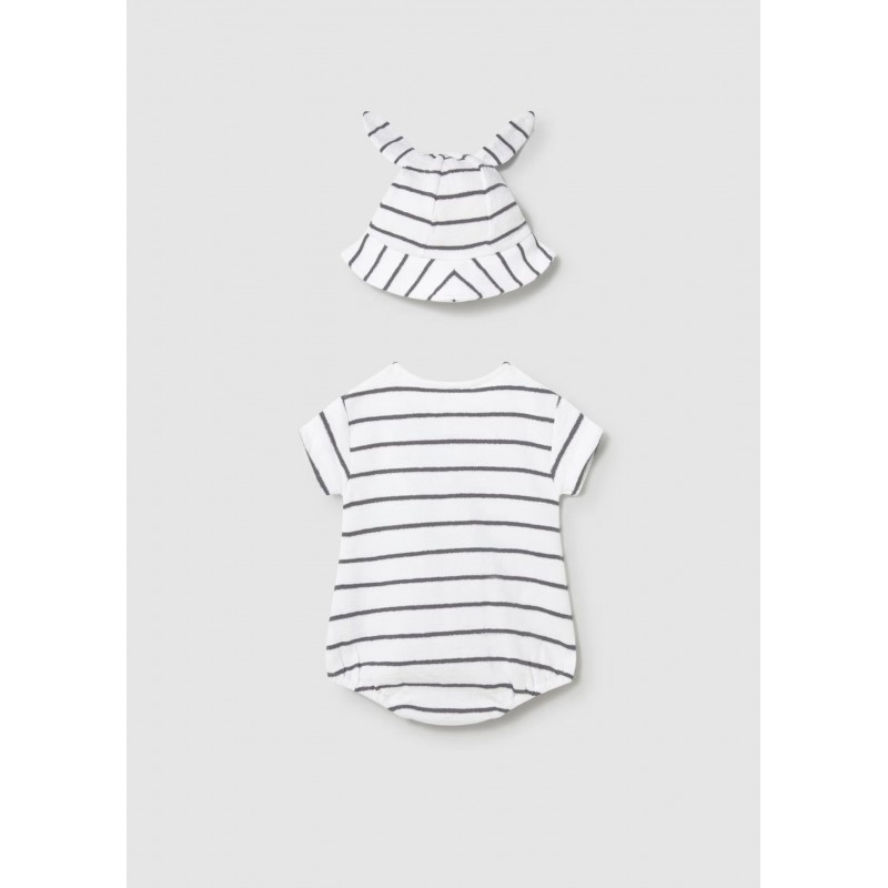 Mayoral Better Cotton Βρεφικό Σετ Μακό Φορμάκι Και Καπελάκι 2 τμχ Λευκό-Γκρι 26-01606-096