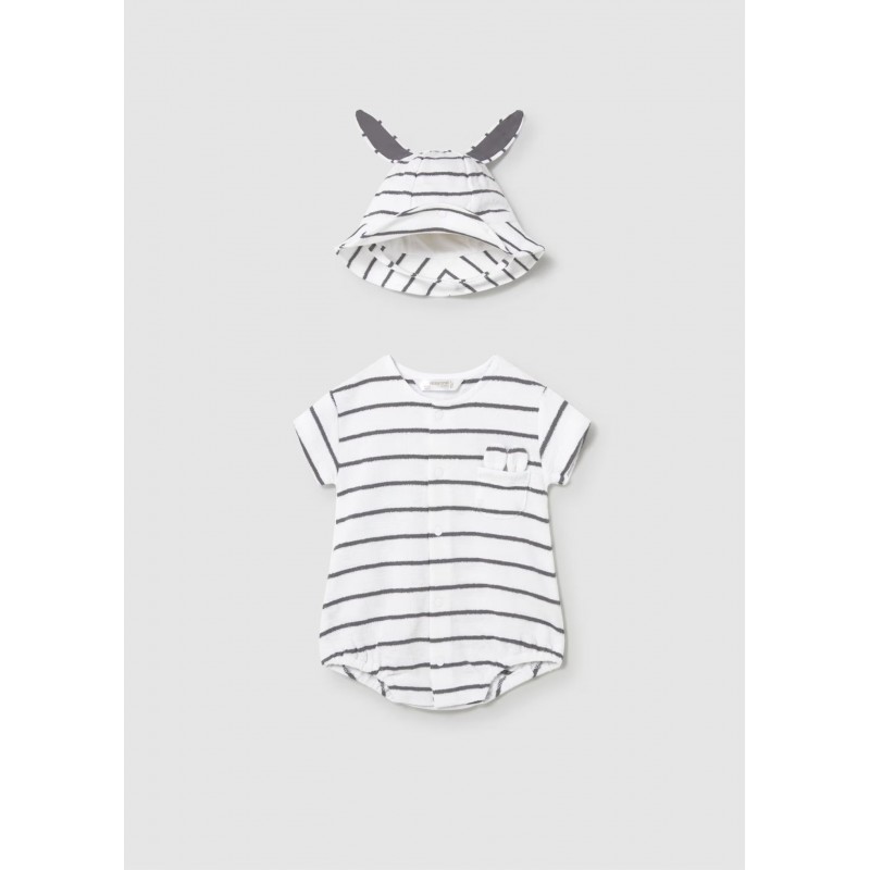 Mayoral Better Cotton Βρεφικό Σετ Μακό Φορμάκι Και Καπελάκι 2 τμχ Λευκό-Γκρι 26-01606-096