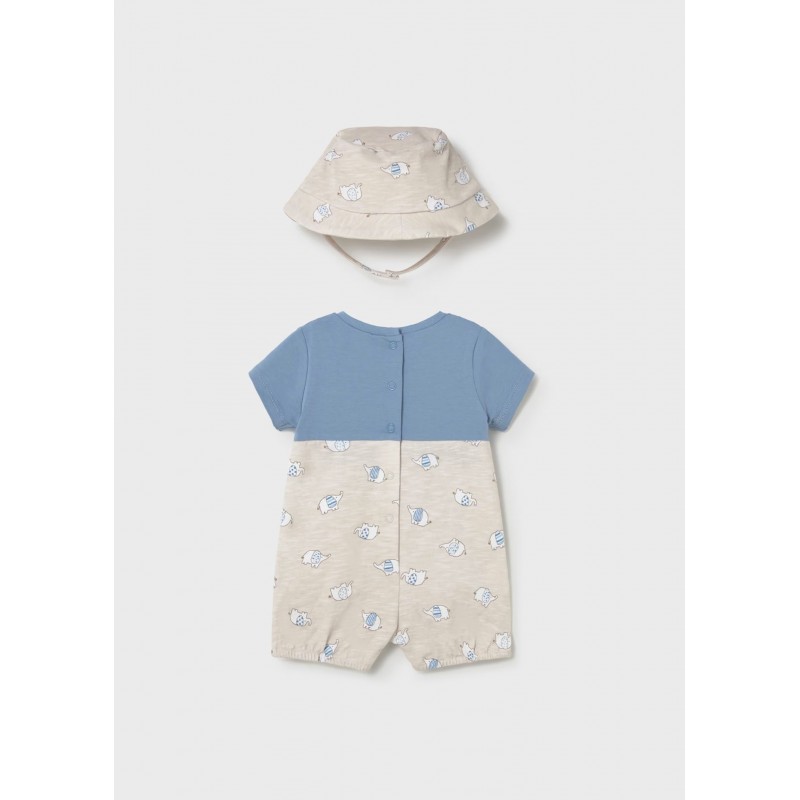 Mayoral Better Cotton Βρεφικό Σετ Μακό Φορμάκι Σαλοπέτα Και Καπελάκι 2 τμχ Μπεζ Απαλό 26-01607-010
