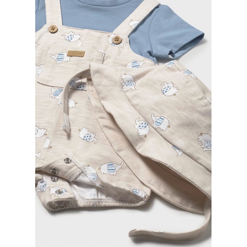 Mayoral Better Cotton Βρεφικό Σετ Μακό Φορμάκι Σαλοπέτα Και Καπελάκι 2 τμχ Μπεζ Απαλό 26-01607-010