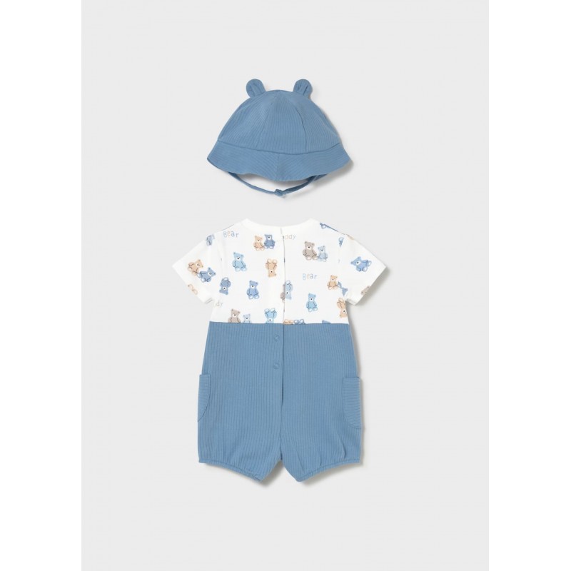 Mayoral Better Cotton Βρεφικό Σετ Μακό Φορμάκι Σαλοπέτα Και Καπελάκι 2 τμχ Μπλε Απαλό 26-01608-065