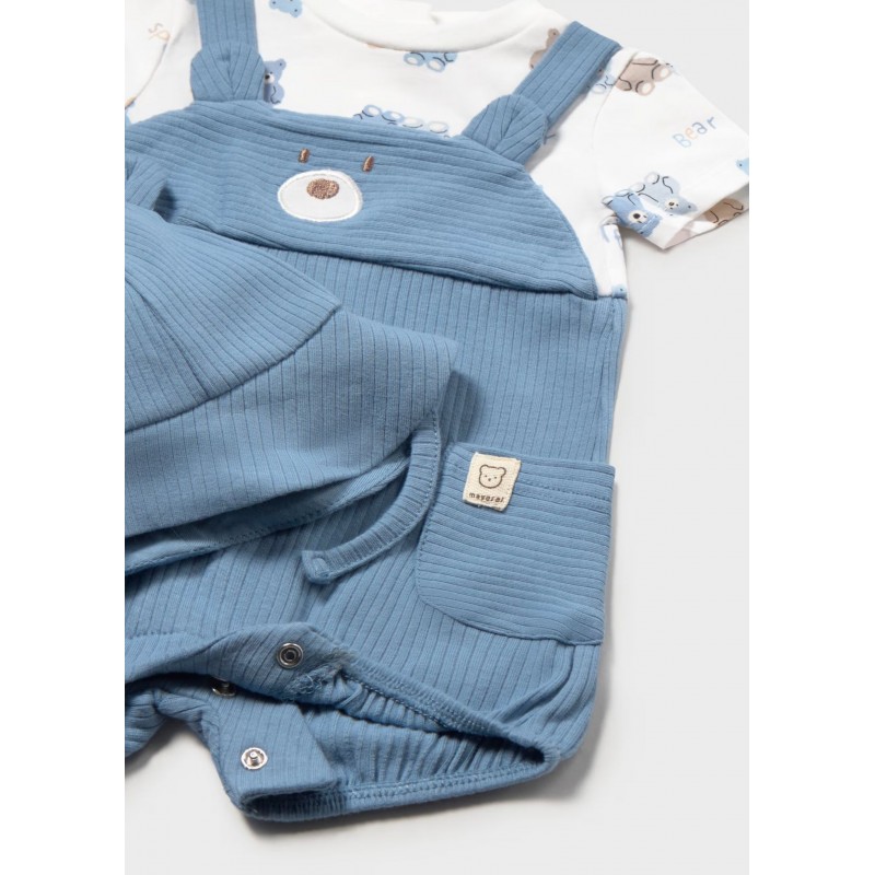 Mayoral Better Cotton Βρεφικό Σετ Μακό Φορμάκι Σαλοπέτα Και Καπελάκι 2 τμχ Μπλε Απαλό 26-01608-065