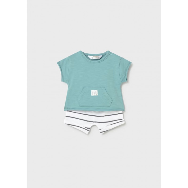 Mayoral Better Cotton Βρεφικό Σετ 2 Κοντομάνικα Μπλουζάκια Και 2 Κοντά Παντελονάκια 4 τμχ Γυαλί 26-01626-057
