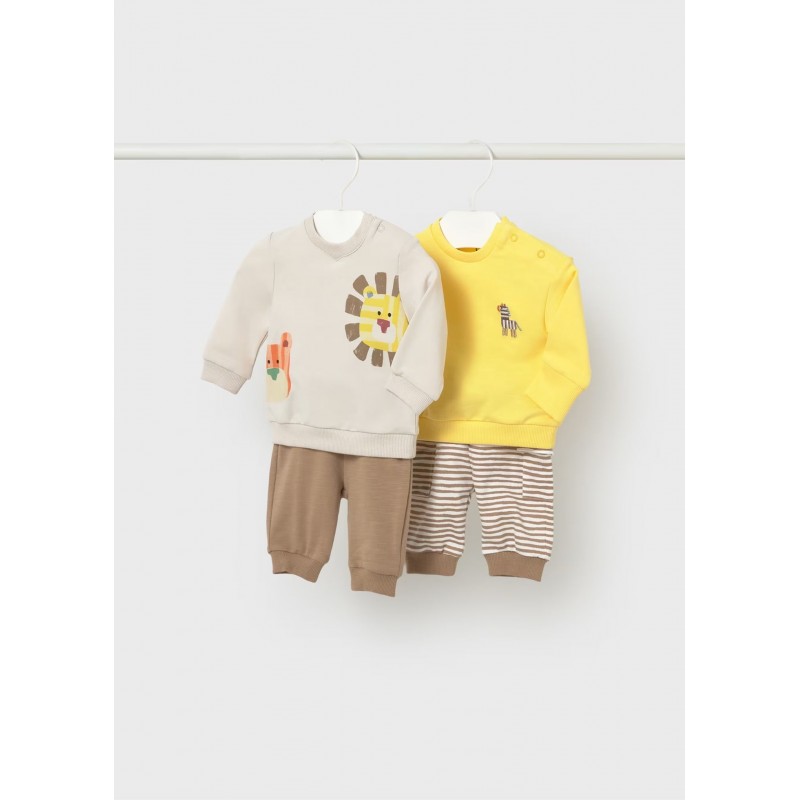 Mayoral Better Cotton Βρεφικό Σετ 2 Μακρυμάνικα Φούτερ Και 2 Μακριά Παντελονάκια 4 τμχ Μουσταρδί 26-01628-063