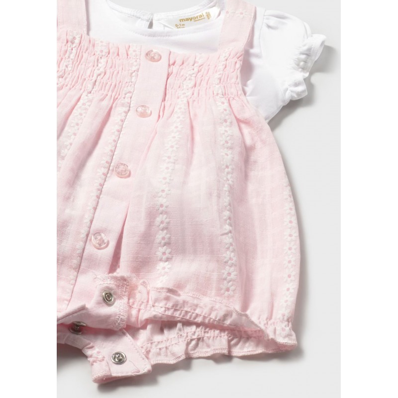 Mayoral Better Cotton Βρεφικό Σετ Κοντομάνικο Μπλουζάκι Και Σαλοπέτα 2 τμχ Ροζ Μπεμπέ 26-01638-042