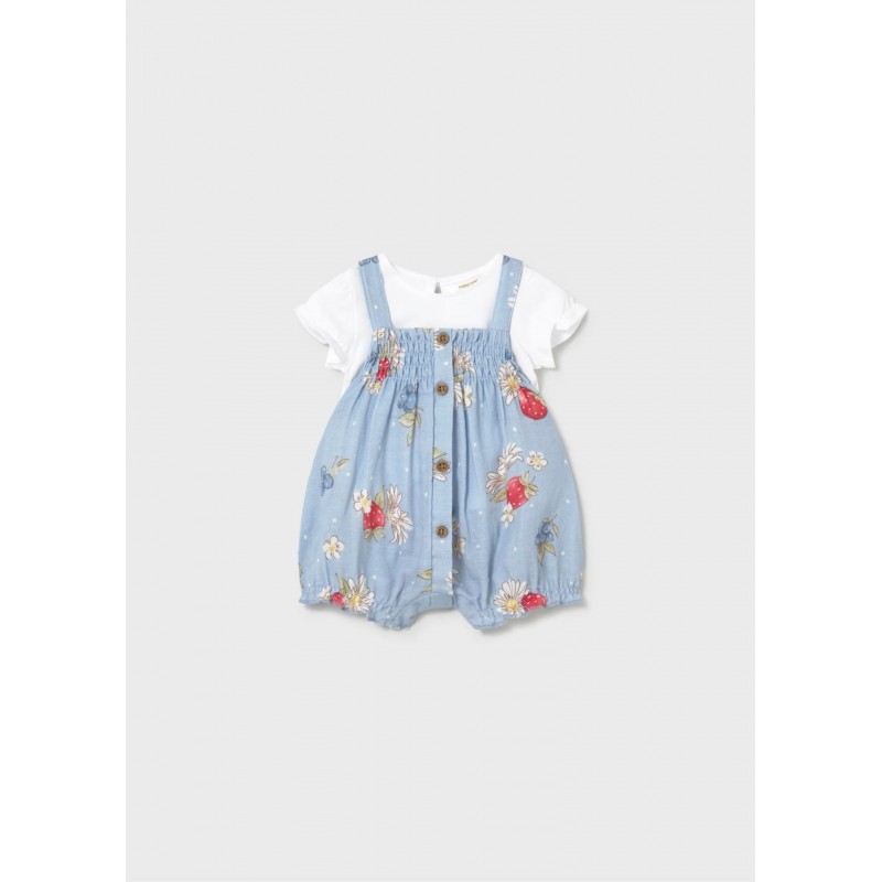 Mayoral Better Cotton Βρεφικό Σετ Κοντομάνικο Μπλουζάκι Και Σαλοπέτα 2 τμχ Λιμνοθάλασσα 26-01638-043