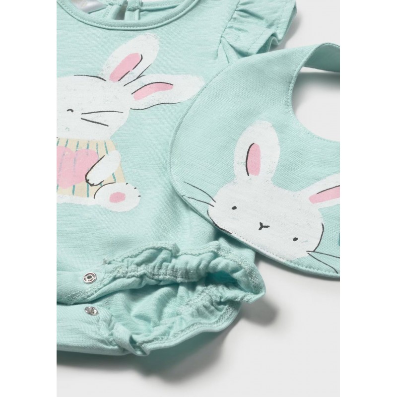 Mayoral Better Cotton Βρεφικό Σετ Κοντομάνικο Φορμάκι Και Σαλιάρα 2 τμχ Φυστικί 26-01710-090