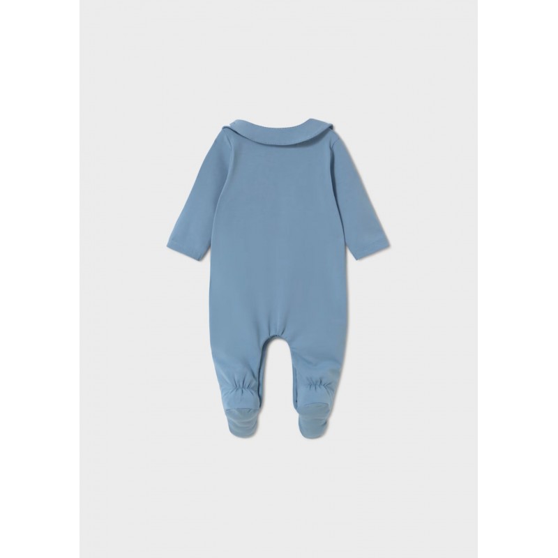 Mayoral Better Cotton Βρεφικό Σετ Μακρυμάνικο Φορμάκι Με Κλειστό Πέλμα Και Σαλιάρα 2 τμχ Μπλε Απαλό 26-01714-088