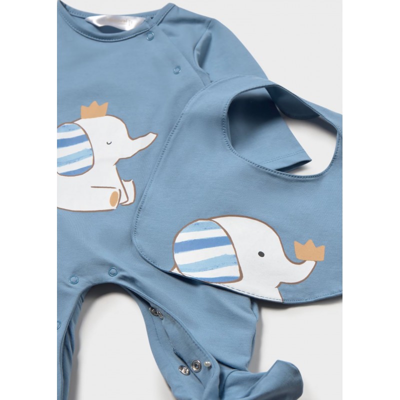 Mayoral Better Cotton Βρεφικό Σετ Μακρυμάνικο Φορμάκι Με Κλειστό Πέλμα Και Σαλιάρα 2 τμχ Μπλε Απαλό 26-01714-088