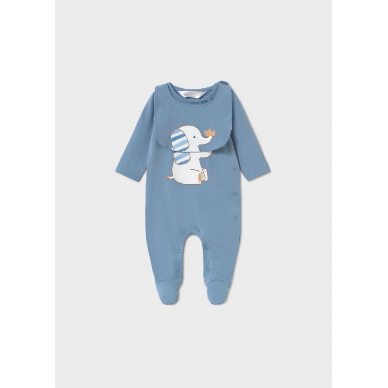 Mayoral Better Cotton Βρεφικό Σετ Μακρυμάνικο Φορμάκι Με Κλειστό Πέλμα Και Σαλιάρα 2 τμχ Μπλε Απαλό 26-01714-088