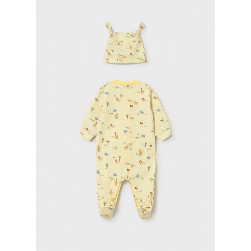 Mayoral Better Cotton Βρεφικό Σετ Μακρυμάνικο Ολόσωμο Φορμάκι Με Κλειστό Πέλμα Και Σκουφάκι 2 τμχ Κίτρινο 26-01718-067