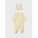 Mayoral Better Cotton Βρεφικό Σετ Μακρυμάνικο Ολόσωμο Φορμάκι Με Κλειστό Πέλμα Και Σκουφάκι 2 τμχ Κίτρινο 26-01718-067