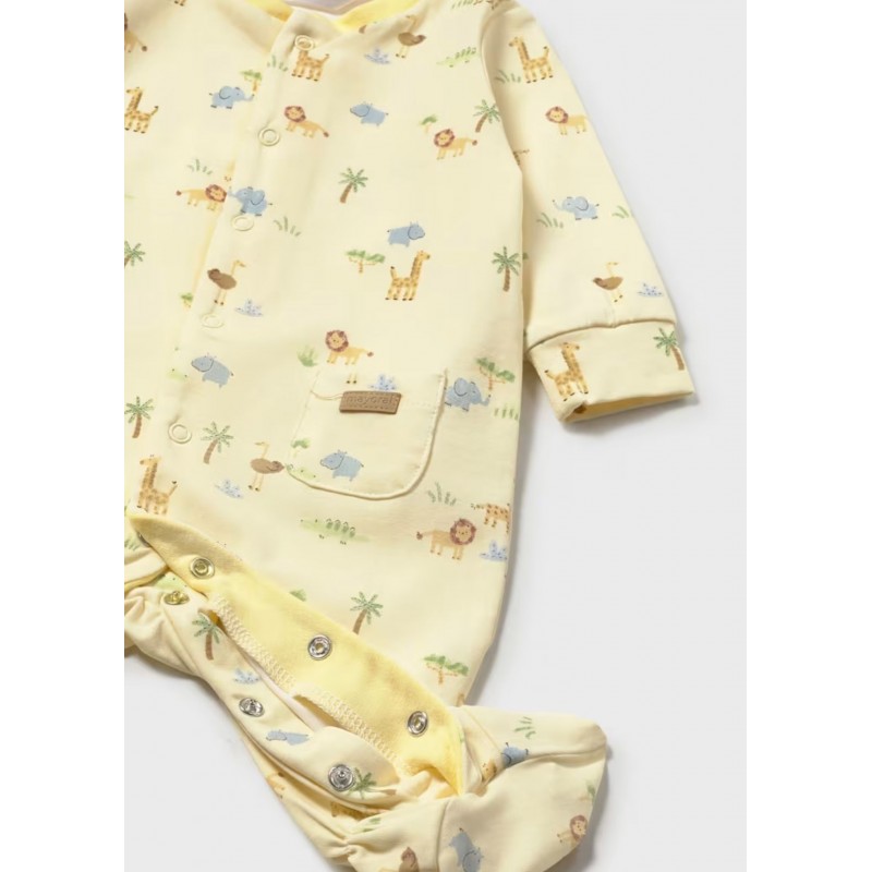 Mayoral Better Cotton Βρεφικό Σετ Μακρυμάνικο Ολόσωμο Φορμάκι Με Κλειστό Πέλμα Και Σκουφάκι 2 τμχ Κίτρινο 26-01718-067