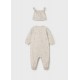 Mayoral Better Cotton Βρεφικό Σετ Μακρυμάνικο Ολόσωμο Φορμάκι Με Κλειστό Πέλμα Και Σκουφάκι 2 τμχ Μπεζ 26-01718-068
