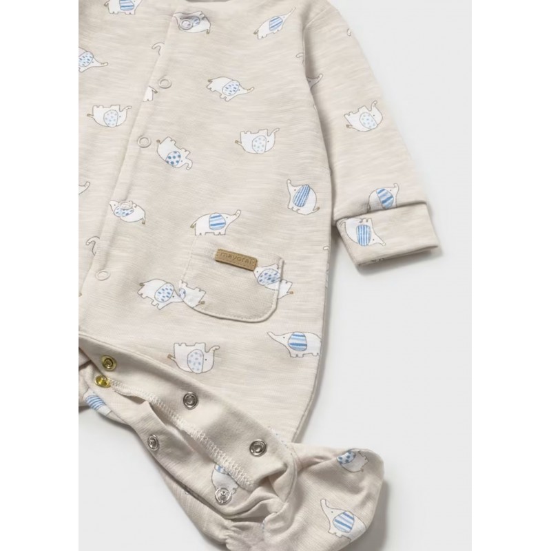 Mayoral Better Cotton Βρεφικό Σετ Μακρυμάνικο Ολόσωμο Φορμάκι Με Κλειστό Πέλμα Και Σκουφάκι 2 τμχ Μπεζ 26-01718-068