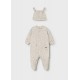 Mayoral Better Cotton Βρεφικό Σετ Μακρυμάνικο Ολόσωμο Φορμάκι Με Κλειστό Πέλμα Και Σκουφάκι 2 τμχ Μπεζ 26-01718-068