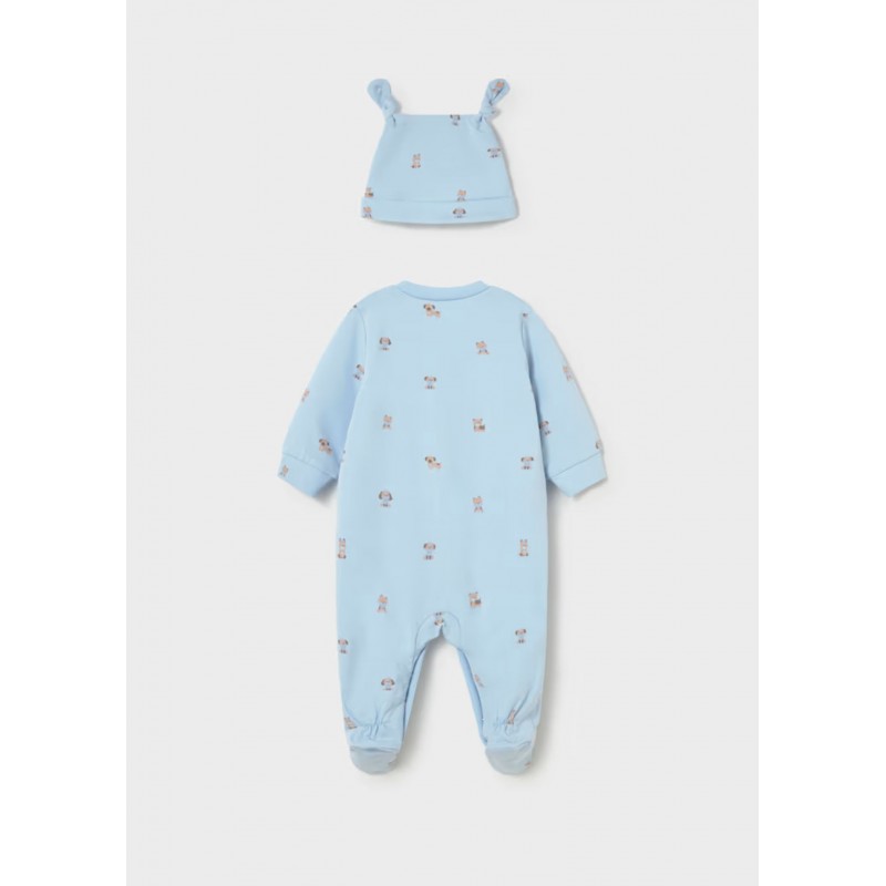 Mayoral Better Cotton Βρεφικό Σετ Μακρυμάνικο Ολόσωμο Φορμάκι Με Κλειστό Πέλμα Και Σκουφάκι 2 τμχ Σιέλ 26-01718-069