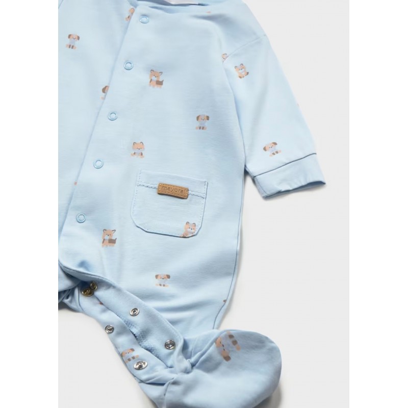 Mayoral Better Cotton Βρεφικό Σετ Μακρυμάνικο Ολόσωμο Φορμάκι Με Κλειστό Πέλμα Και Σκουφάκι 2 τμχ Σιέλ 26-01718-069