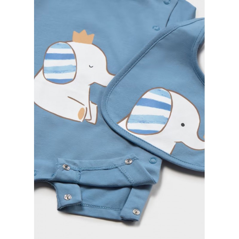 Mayoral Better Cotton Βρεφικό Σετ Κοντομάνικο Φορμάκι Και Σαλιάρα 2 τμχ Μπλε Απαλό 26-01721-018