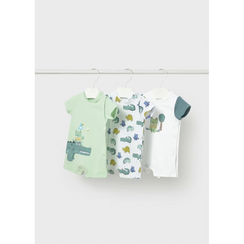 Mayoral Better Cotton Βρεφικό Σετ Κοντομάνικα Φορμάκια 3 τμχ Πράσινο 26-01724-026
