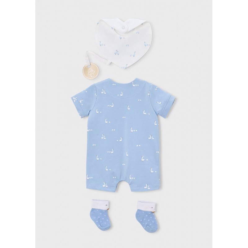 Mayoral Better Cotton Βρεφικό Σετ Δώρου Κοντομάνικο Φορμάκι, Σαλιάρα Και Καλτσάκια 4 τμχ Σιέλ 26-01727-081
