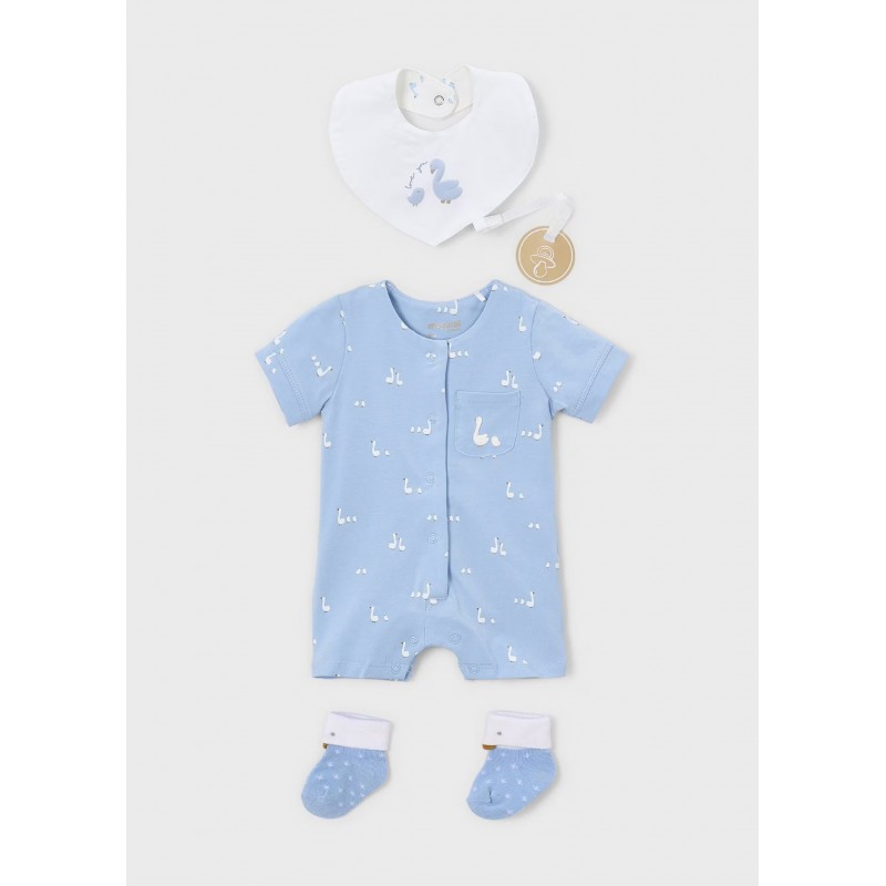 Mayoral Better Cotton Βρεφικό Σετ Δώρου Κοντομάνικο Φορμάκι, Σαλιάρα Και Καλτσάκια 4 τμχ Σιέλ 26-01727-081