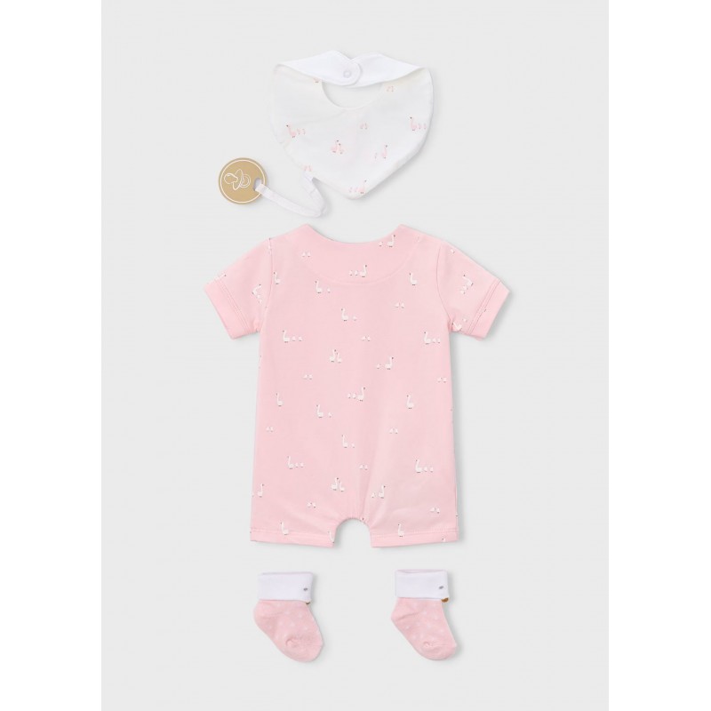 Mayoral Better Cotton Βρεφικό Σετ Δώρου Κοντομάνικο Φορμάκι, Σαλιάρα Και Καλτσάκια 4 τμχ Ροζ Μπεμπέ 26-01727-082