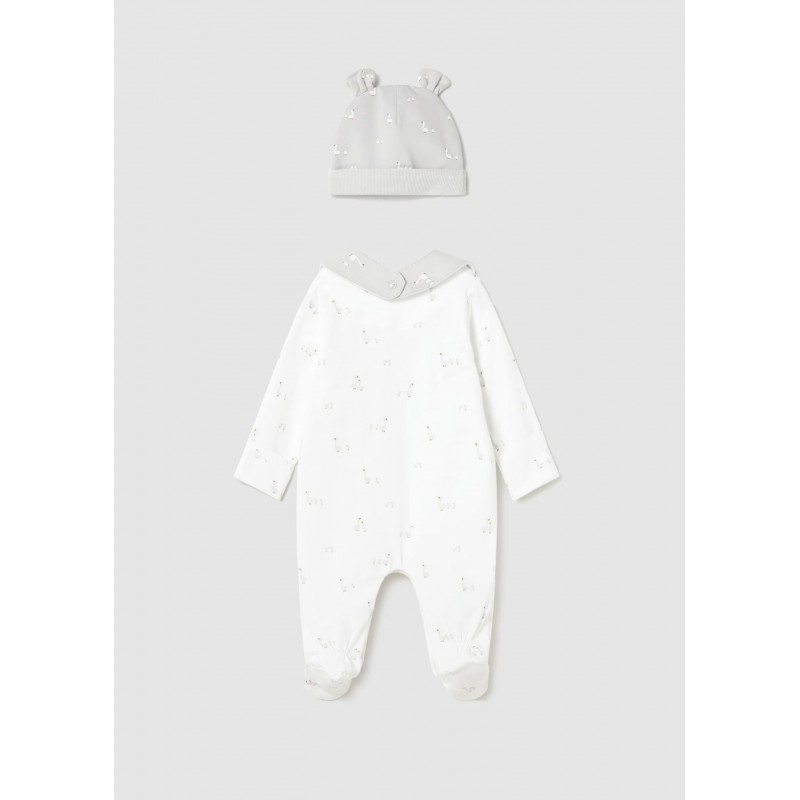 Mayoral Better Cotton Βρεφικό Σετ Δώρου Μακρυμάνικο Φορμάκι Με Κλειστό Πέλμα, Σαλιάρα Και Σκουφάκι 3 τμχ Λευκό 26-01727-079