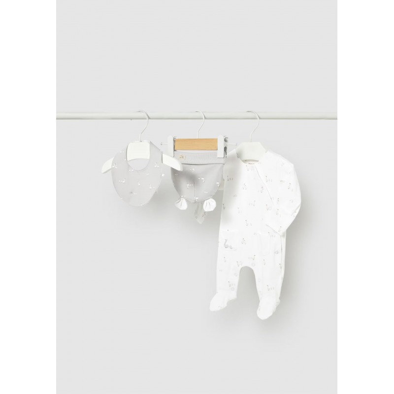 Mayoral Better Cotton Βρεφικό Σετ Δώρου Μακρυμάνικο Φορμάκι Με Κλειστό Πέλμα, Σαλιάρα Και Σκουφάκι 3 τμχ Λευκό 26-01727-079